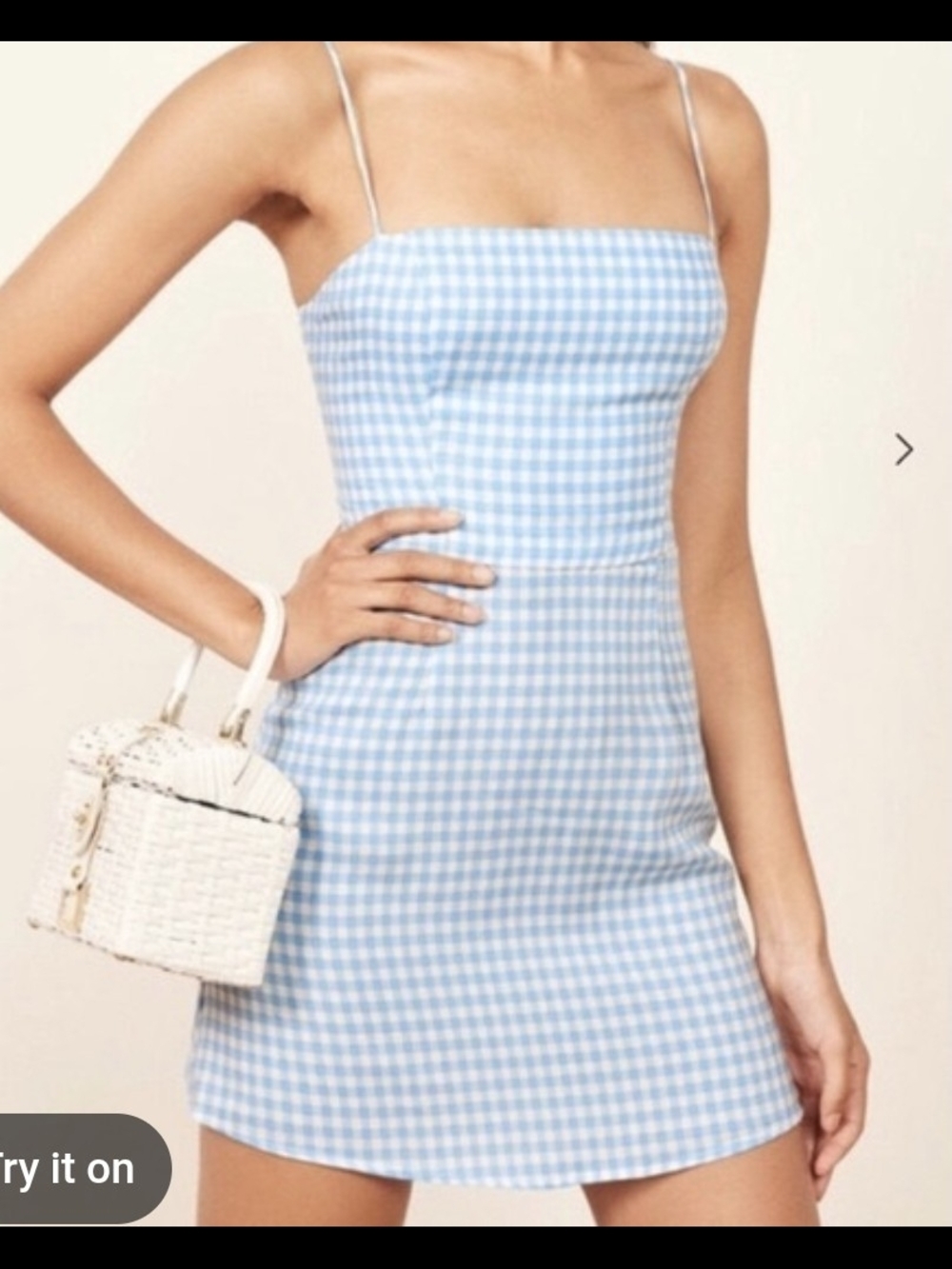 Reformation Presley Blue White Gingham Spaghetti-Strap Mini Dress Size 4 - Picture 2 of 4